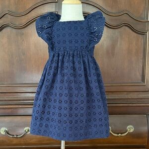 RALPH LAUREN Navy Eyelet Ruffle Sleeve Dress